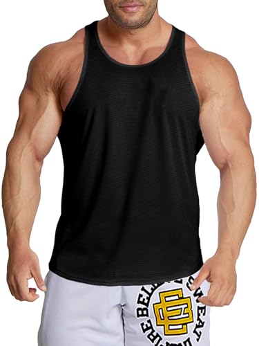 Agilelin Herren Workout Stringer Tanktop,Schnell Trocknende Netzhemd,Strecken Gym Muskelshirts, Training Sport Shirts(Pure Black/S) von Agilelin