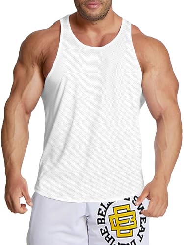 Agilelin Herren Workout Stringer Tanktop,Schnell Trocknende Netzhemd,Strecken Gym Muskelshirts, Training Sport Shirts(Pure White/M) von Agilelin