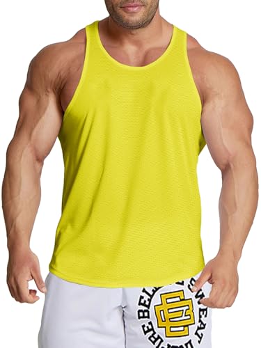 Agilelin Herren Workout Stringer Tanktop,Schnell Trocknende Netzhemd,Strecken Gym Muskelshirts, Training Sport Shirts(Pure Yellow/M) von Agilelin