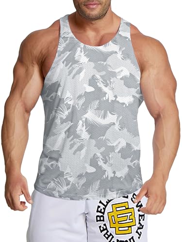 Agilelin Herren Workout Stringer Tanktop,Schnell Trocknende Netzhemd,Strecken Gym Muskelshirts, Training Sport Shirts(White/M) von Agilelin