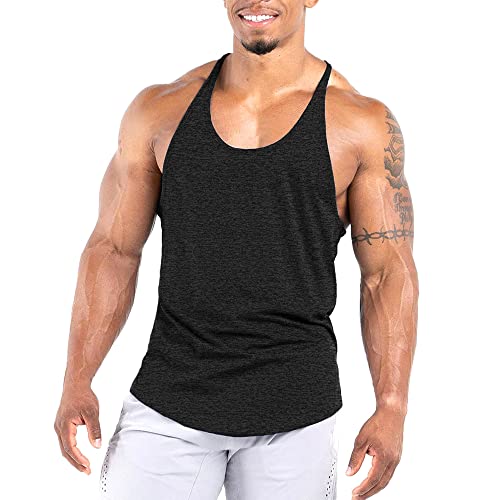 Agilelin Herren Muskel Stringer Tanktop,Gym Trainings Muskelshirts,Strecken Sport Shirts,Schnell Trocknende Fitness T-Shirt mit Y-Rücken(Schwarz，L) von Agilelin