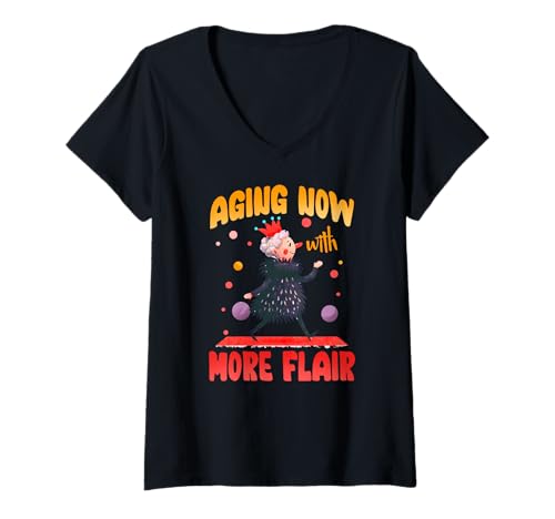Damen Aging now with more flair T-Shirt mit V-Ausschnitt Damen Aging now with more flair T-Shirt mit V-Ausschnitt von Aging Flair Means Age Birthday Party Outfit