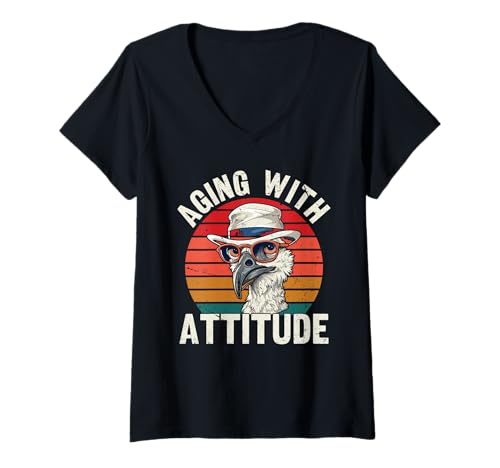Damen Lustiges Retro-Aging With Attitude Family Emu Humor Friends T-Shirt mit V-Ausschnitt Damen Lustiges Retro-Aging With Attitude Family Emu Humor Friends T-Shirt mit V-Ausschnitt von Aging With Attitude Emu Retro Humor