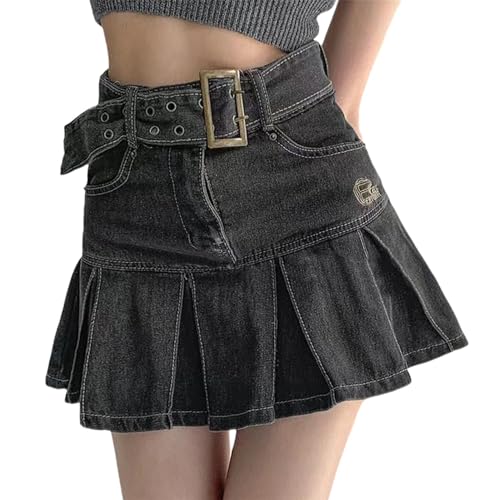 Agiyenna A-Line Skorts Rock Sommer Minirock Y2K Jeansrock Vintage Kurze Jean Röcke Lässig Damen Faltenrock Gothic Punk von Agiyenna