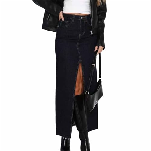 Agiyenna Damen A Linie Jeansrock mit Knöpfen Seitlicher Schlitz Hohe Taille Vintage Jeansrock Sommer Bodycon Stretch Rock Elegant Lässig Langer Rock Hüften Umwickelt Röcke von Agiyenna