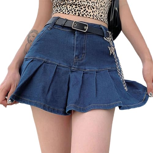 Agiyenna Damen A-line Skorts Rock Sommer Minirock Damen Y2K Jeansrock Vintage Kurze Jean Röcke Lässig Damen Faltenrock Minirock Gothic Punk von Agiyenna