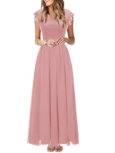 Agiyenna Damen rmelloses Chiffon Maxi Kleid mit V-Ausschnitt, Hoher Taille, Einfarbig, Pink, XL, Erwachsene Frauen, Casual und Formal von Agiyenna