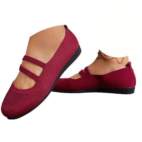 Agiyenna Damen Ballerinas aus Strick-Mesh-Material Atmungsaktive Flache Bequemschuhe mit Rutschfester Einfarbige Leichte Freizeit-Pumps für Sommer Sport & Alltag Elegant Weicher Sohle von Agiyenna