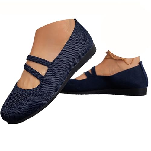 Agiyenna Damen Ballerinas aus Strick-Mesh-Material Atmungsaktive Flache Bequemschuhe mit Rutschfester Einfarbige Leichte Freizeit-Pumps für Sommer Sport & Alltag Elegant Weicher Sohle von Agiyenna