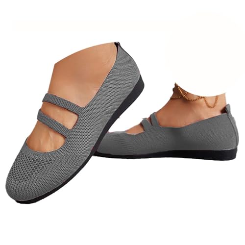 Agiyenna Damen Ballerinas aus Strick-Mesh-Material Atmungsaktive Flache Bequemschuhe mit Rutschfester Einfarbige Leichte Freizeit-Pumps für Sommer Sport & Alltag Elegant Weicher Sohle von Agiyenna