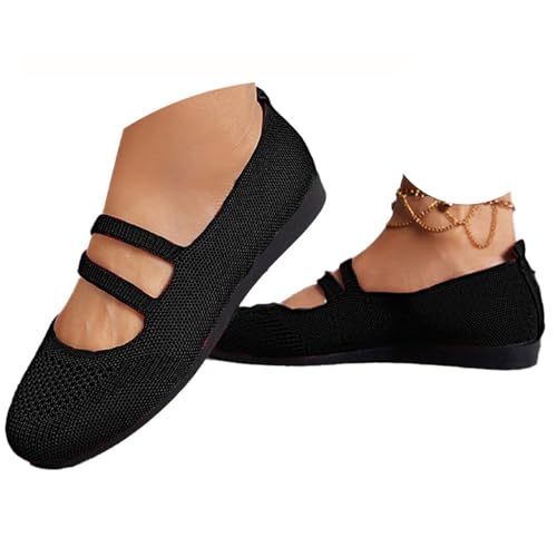 Agiyenna Damen Ballerinas aus Strick-Mesh-Material Atmungsaktive Flache Bequemschuhe mit Rutschfester Einfarbige Leichte Freizeit-Pumps für Sommer Sport & Alltag Elegant Weicher Sohle von Agiyenna