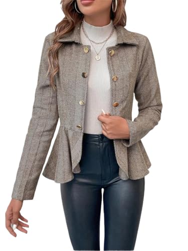 Agiyenna Damen Blazer Open Front Blazer Elegant Blazer Slim Fit Jacke Geschäft Büro Jacke Langarm Blazer mit Revers Kurz Mantel mit Knopf Lässige Einfarbige Rüschen Jacke von Agiyenna