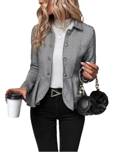 Agiyenna Damen Blazer Open Front Blazer Elegant Blazer Slim Fit Jacke Geschäft Büro Jacke Langarm Blazer mit Revers Kurz Mantel mit Knopf Lässige Einfarbige Rüschen Jacke von Agiyenna