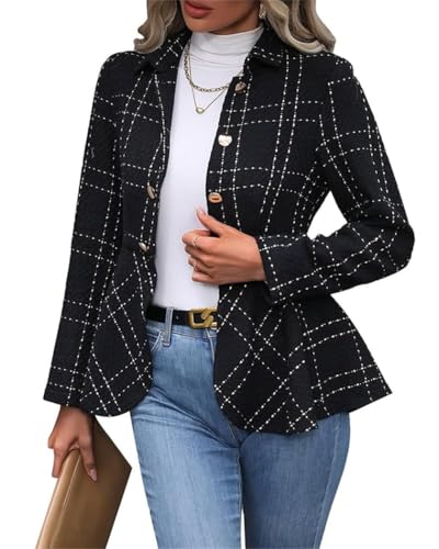 Agiyenna Damen Blazer Open Front Blazer Elegant Blazer Slim Fit Jacke Geschäft Büro Jacke Langarm Blazer mit Revers Kurz Mantel mit Knopf Lässige Einfarbige Rüschen Jacke von Agiyenna