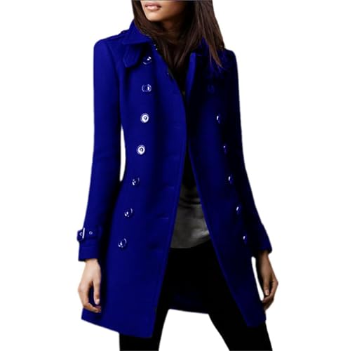 Agiyenna Damen Button Lange Jacke Elegant Lang Wollmantel Slim Fit Jacken Winddichter Lang Einfarbige Wintermantel Umlegekragen Trenchcoat Langarm Trenchcoat Freizeitmantel Mode Streetwear von Agiyenna