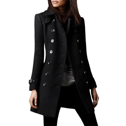 Agiyenna Damen Button Lange Jacke Elegant Lang Wollmantel Slim Fit Jacken Winddichter Lang Einfarbige Wintermantel Umlegekragen Trenchcoat Langarm Trenchcoat Freizeitmantel Mode Streetwear von Agiyenna