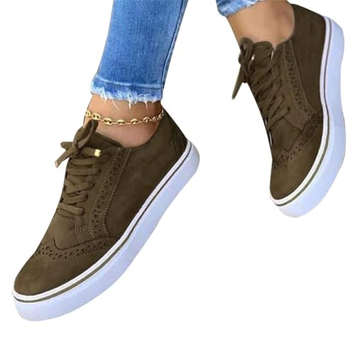 Agiyenna Damen Canvas Flache Sneaker Bequeme Leicht Freizeit Outdoor Wanderschuhe mit Schnürsenkel Einfarbiges Mode Atmungsaktiv Frühjahr-Sommer Sportschuhe Elegante Schuhe von Agiyenna