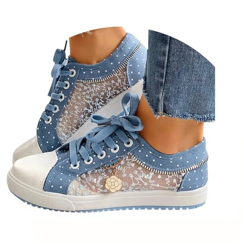 Agiyenna Damen Canvas Sneakers mit Schnürschuhe Sommer Mesh Atmungsaktive Rutschfestigkeit Laufschuhe für Outdoor & Freizeit Elegante Leichtgewicht Niedrige Turnschuhe mit Spitzen Blumenmuster von Agiyenna