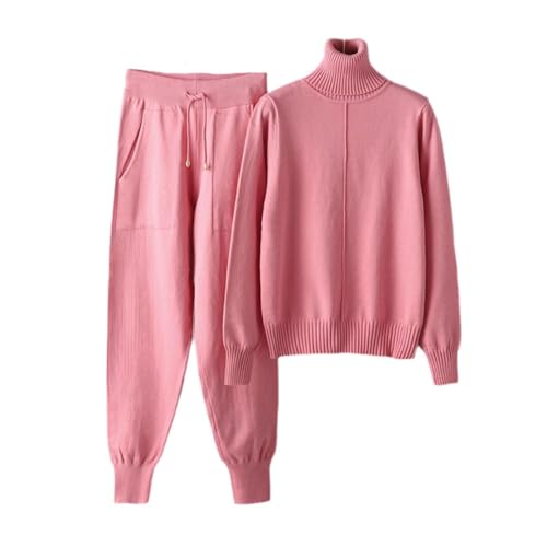 Agiyenna Damen Casual Strickanzug Stricked Pullover Oberteil Hose Trendiges Warm Halten Zweiteilige Einfarbig Loungewear Eleganter Sportanzug Winter Freizeitanzug Langarm Oberteil Lockere Hose von Agiyenna