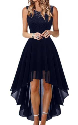 Agiyenna Damen Chiffon High Low Abendkleid Elegantes mit Reißverschluss Einfarbiges Lang Kleid mit Rundhalsausschnitt Patchwork Spitzenkleid Lässiges Ärmelloses Kleid mit Hoher Taille Cocktailkleid von Agiyenna