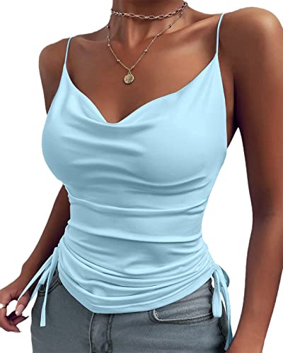 Agiyenna Damen Crop Top Elegant Sexy V-Ausschnitt Ärmellose Spaghettiträger Tank Top mit Verstellbarer Strap Kurz Gerippt Camisole Sommer Shirts Oberteile mit Schnürung und Kordelzug von Agiyenna