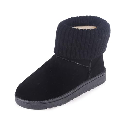 Agiyenna Damen Einfarbig Freizeit Winter Stiefeletten Outdoor Schneestiefel Warme Rutschfeste Schlupfstiefel Fell Fleece Warm Gefütterte Stiefel Chelsea Boots Einfach Mode Winter Flache Stiefel von Agiyenna