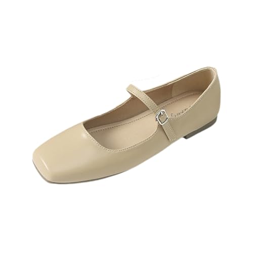 Agiyenna Damen Elegant Ballerinas Damen Mary Jane Halbschuh Schnalle Schuhe Einfache Freizeit Party Hochzeit Flats Schuhe Quadratische Ballerinas Bequeme Pumps Flache Schuhe von Agiyenna