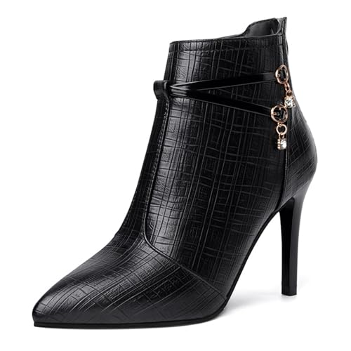Agiyenna Damen Elegant Einfarbige Stiefelette Mode Komfortabel Spitze Stiefel Herbst Winter Casual Stiletto Stiefelette mit Reißverschluss Rutschfest Abriebfest Bequeme Ankelstiefel von Agiyenna