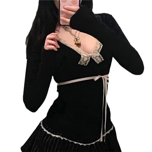 Agiyenna Damen Elegant Langarmshirt Y2K Langarm Crop Top Kurzarm Slim Fit Bauchfrei Oberteile Casual Athletisches Top Mädchen Streetwear Lässig T-Shirt Gothic Punk E-Girl Blusen von Agiyenna