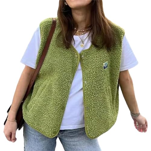 Agiyenna Damen Elegante Ärmellose Plüschweste Winter Warme Fleeceweste mit Knöpfen Einfarbige oder Colorblock Fleeceweste Lockere Reversweste Leicht Casual Plüschweste mit Taschen Mode Streetwear von Agiyenna