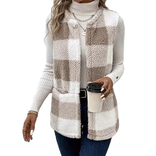 Agiyenna Damen Elegante Ärmellose Plüschweste Winter Warme Fleeceweste mit Knöpfen Einfarbige oder Colorblock Fleeceweste Lockere Reversweste Leicht Casual Plüschweste mit Taschen Mode Streetwear von Agiyenna