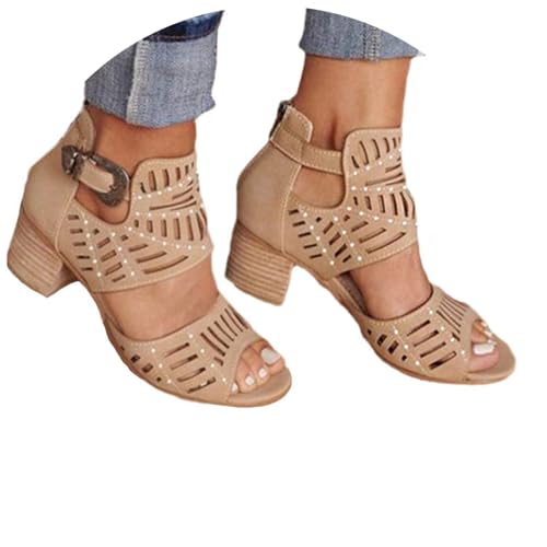 Agiyenna Damen Elegante Blockabsätzen Sommersandalen Modische Peep-Toe-Designs mit Atmungsaktiver Perforierung Uni-Farben Sandalen für Strandurlaub & Stadtspaziergänge Schnalle Bequeme Schuhe von Agiyenna