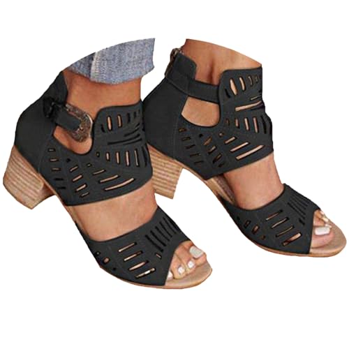 Agiyenna Damen Elegante Blockabsätzen Sommersandalen Modische Peep-Toe-Designs mit Atmungsaktiver Perforierung Uni-Farben Sandalen für Strandurlaub & Stadtspaziergänge Schnalle Bequeme Schuhe von Agiyenna