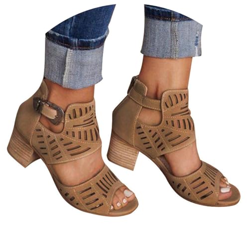 Agiyenna Damen Elegante Blockabsätzen Sommersandalen Modische Peep-Toe-Designs mit Atmungsaktiver Perforierung Uni-Farben Sandalen für Strandurlaub & Stadtspaziergänge Schnalle Bequeme Schuhe von Agiyenna
