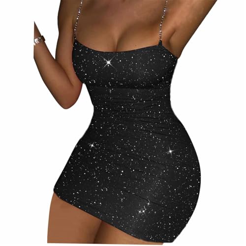 Agiyenna Damen Elegante Pailletten Minikleid Rückenfreies Slim Fit Cocktailkleid Stilvolles Sexy Partykleid Einfarbiger Wickelrock Ärmelloses Abendkleid mit Spaghettiträgern Sommer Freizeitkleid von Agiyenna