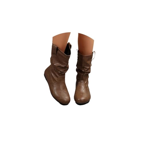 Agiyenna Damen Elegante Westernstiefel Winter Einfarbige Stiefeletten Warme Gefütterte Stiefel Lässige Stiefeletten Schlupfstiefel Bequeme Flache Stiefeletten Outdoor Freizeit Stiefel von Agiyenna