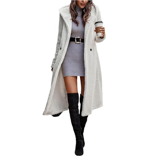 Agiyenna Damen Fleecejacke Winter Warm Weich Fleece Mantel mit Kapuze Elegante Langarm Parka Lange Einfarbige Lässige Fleecejacke Bequem Mode Winterstrickjacke Kapuzenjacke mit Taschen von Agiyenna