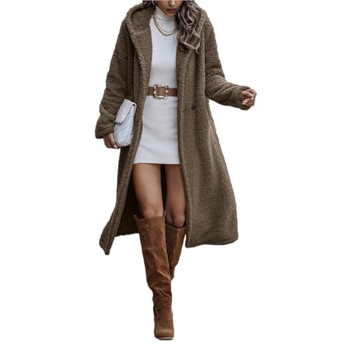 Agiyenna Damen Fleecejacke Winter Warm Weich Fleece Mantel mit Kapuze Elegante Langarm Parka Lange Einfarbige Lässige Fleecejacke Bequem Mode Winterstrickjacke Kapuzenjacke mit Taschen von Agiyenna