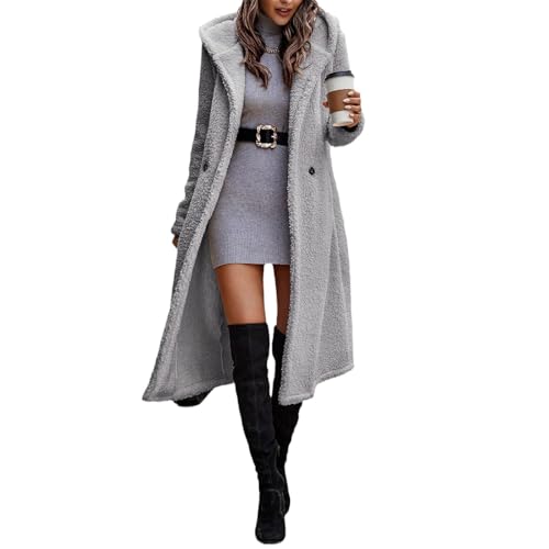Agiyenna Damen Fleecejacke Winter Warm Weich Fleece Mantel mit Kapuze Elegante Langarm Parka Lange Einfarbige Lässige Fleecejacke Bequem Mode Winterstrickjacke Kapuzenjacke mit Taschen von Agiyenna