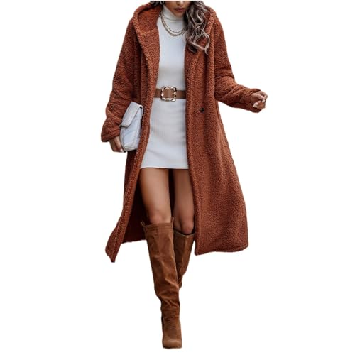Agiyenna Damen Fleecejacke Winter Warm Weich Fleece Mantel mit Kapuze Elegante Langarm Parka Lange Einfarbige Lässige Fleecejacke Bequem Mode Winterstrickjacke Kapuzenjacke mit Taschen von Agiyenna
