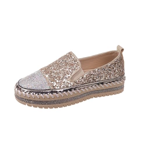Agiyenna Damen Glitzer Sneaker Mode Pailletten Strass Loafer Freizeit Outdoor Walkingschuhe Slip On Canvas Sneaker Casual Flache Wanderschuhe Plattform Sportschuhe Mokassins von Agiyenna