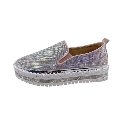 Agiyenna Damen Glitzer Sneaker Mode Pailletten Strass Loafer Freizeit Outdoor Walkingschuhe Slip On Canvas Sneaker Casual Flache Wanderschuhe Plattform Sportschuhe Mokassins von Agiyenna