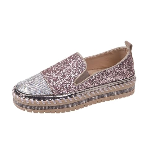Agiyenna Damen Glitzer Sneaker Mode Pailletten Strass Loafer Freizeit Outdoor Walkingschuhe Slip On Canvas Sneaker Casual Flache Wanderschuhe Plattform Sportschuhe Mokassins von Agiyenna