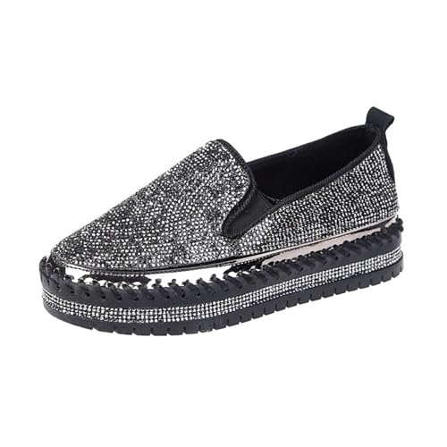 Agiyenna Damen Glitzer Sneaker Mode Pailletten Strass Loafer Freizeit Outdoor Walkingschuhe Slip On Canvas Sneaker Casual Flache Wanderschuhe Plattform Sportschuhe Mokassins von Agiyenna