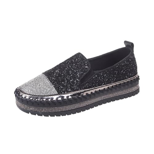 Agiyenna Damen Glitzer Sneaker Mode Pailletten Strass Loafer Freizeit Outdoor Walkingschuhe Slip On Canvas Sneaker Casual Flache Wanderschuhe Plattform Sportschuhe Mokassins von Agiyenna