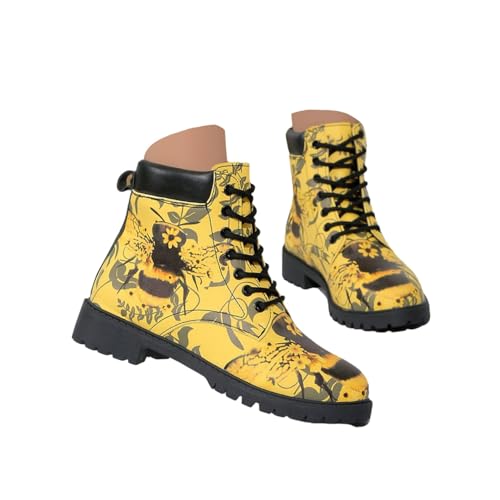 Agiyenna Damen Gothic Farbblock Stiefel Retro Drucken Stiefeletten Chelsea Boots Knöchellang Blockabsatz Plateau Reißverschluss Boots Freizeit Westernstiefel Biker Mode Boots Elegant Schnürstiefel von Agiyenna
