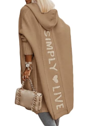 Agiyenna Damen Herbst Winter Lange Strickcardigan Cardigan Sweater mit Kapuze Elegante Warm Cardigan Strickmantel Einfarbig Dicke Kapuzejacke Mantel Übergangsjacke Freizeit Streetwear von Agiyenna