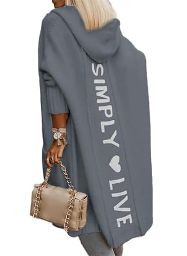 Agiyenna Damen Herbst Winter Lange Strickcardigan Cardigan Sweater mit Kapuze Elegante Warm Cardigan Strickmantel Einfarbig Dicke Kapuzejacke Mantel Übergangsjacke Freizeit Streetwear von Agiyenna