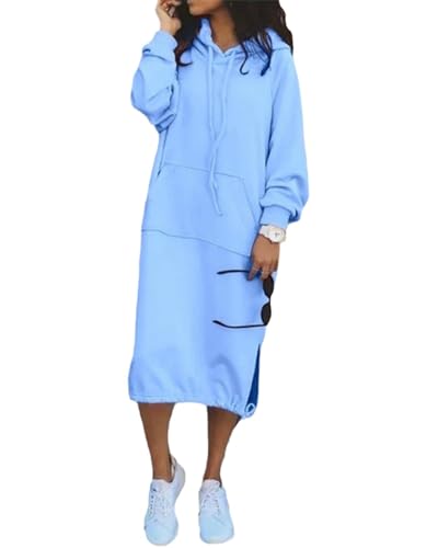 Agiyenna Damen Hoodie Kleid Lang Oversize Sweatshirt Einfarbige Hoodies mit Kapuze Freizeitkleider Sweatshirt Kleid mit Taschen Hoodie MaxiKleid von Agiyenna