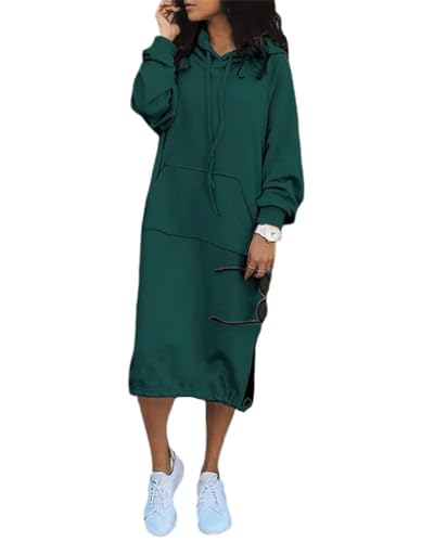 Agiyenna Damen Hoodie Kleid Lang Oversize Sweatshirt Einfarbige Hoodies mit Kapuze Freizeitkleider Sweatshirt Kleid mit Taschen Hoodie MaxiKleid von Agiyenna